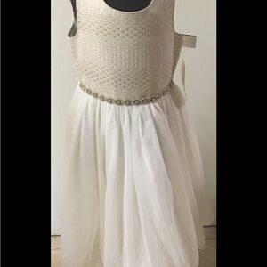 Kids Elegant White Dress with Beaded Waist